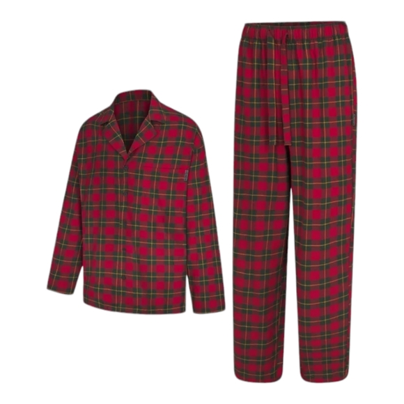Savage X Fenty Men's Flannel Feels Sleep 2-Piece Set - Red Cognac Plaid SZ XXL - Picture 3 of 11